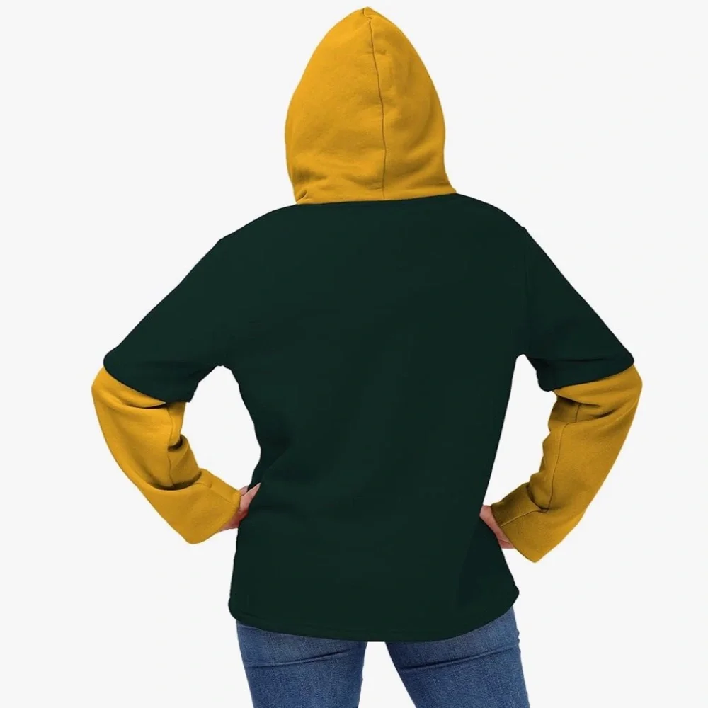 FOCO Green Bay Packers Layered-Look Wordmark Hoodie - Picture 4 of 14
